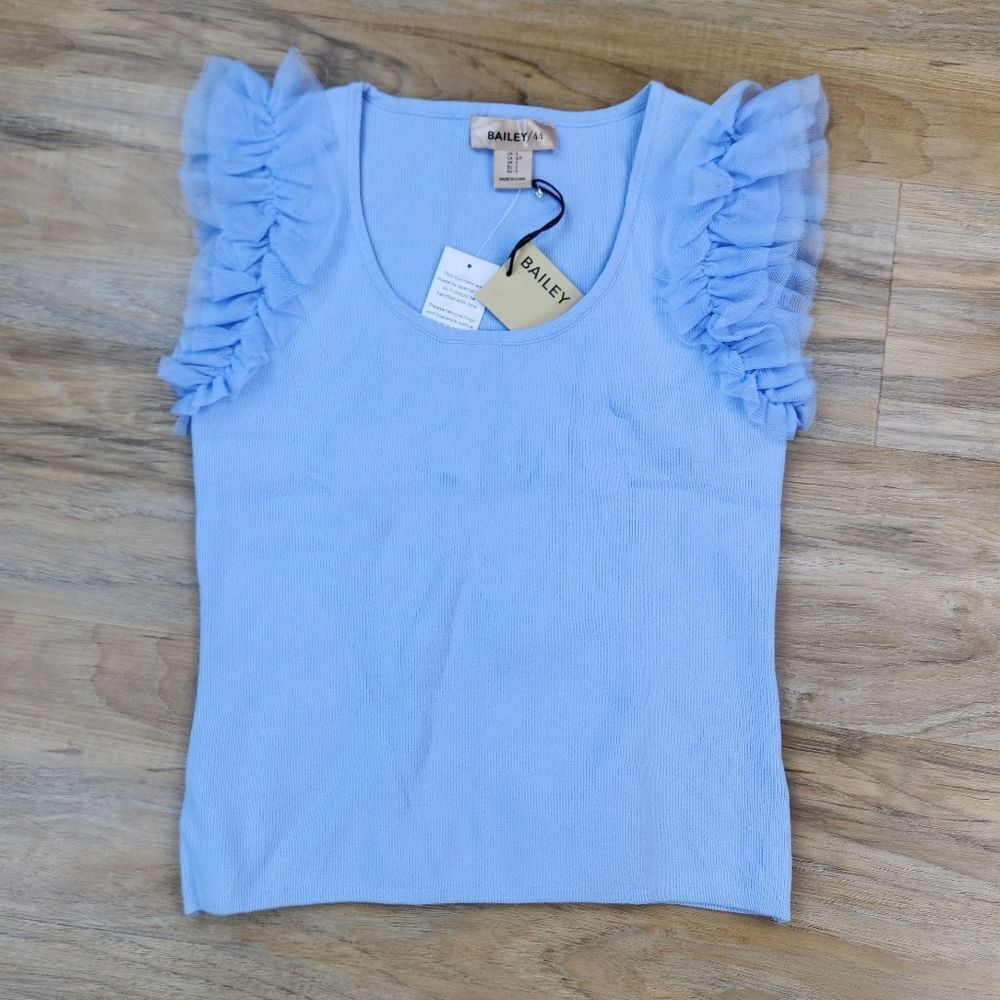 🔸️NWT Bailey 44 Blue Fitted Organza Cap Sleeve Top Small